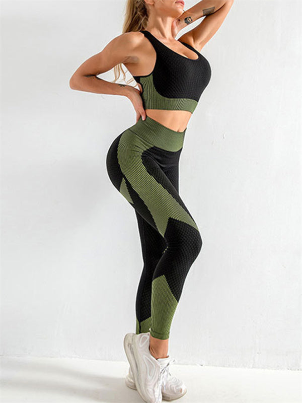 Women's Halter Neck Yoga Tank Top + High Waist Tight Yoga Pants Two-Piece Set