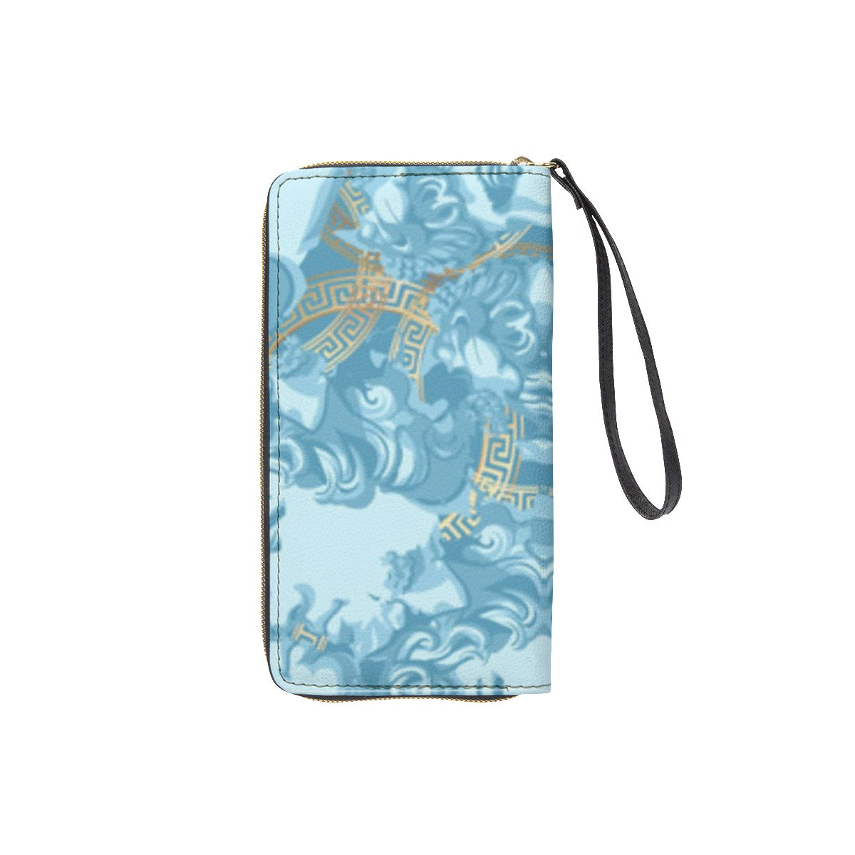 TM Greca Sky Blue Long Wallet With Black Hand Strap