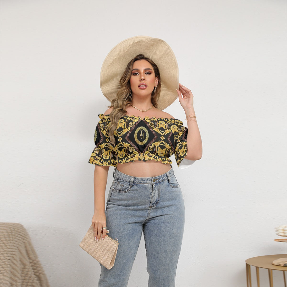 Women's Off-shoulder Cropped Top With Short Puff Sleeve