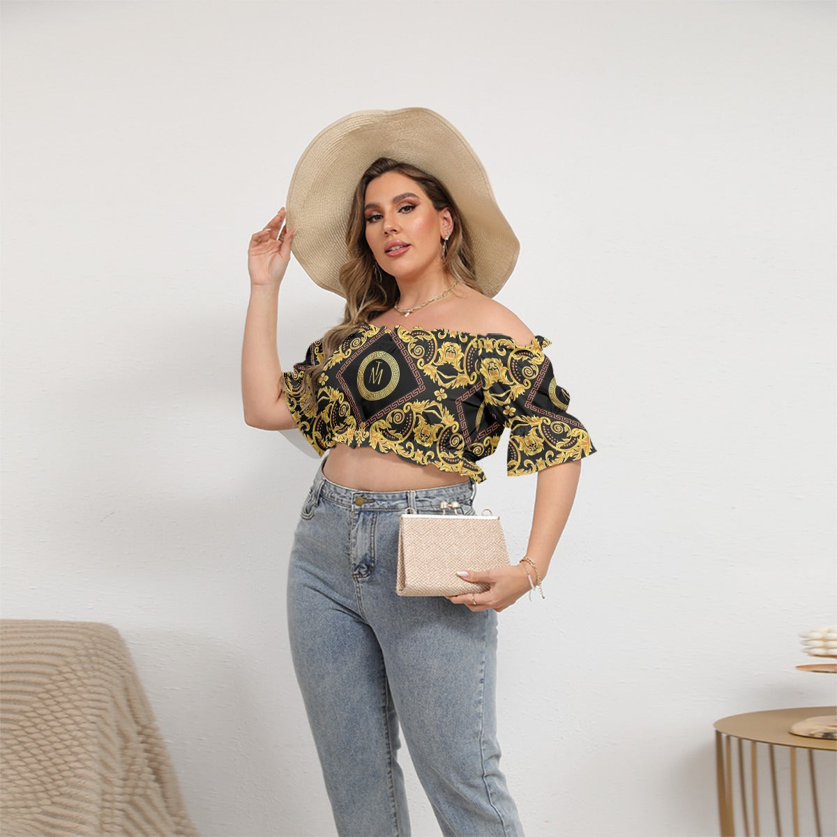 Women's Off-shoulder Cropped Top With Short Puff Sleeve