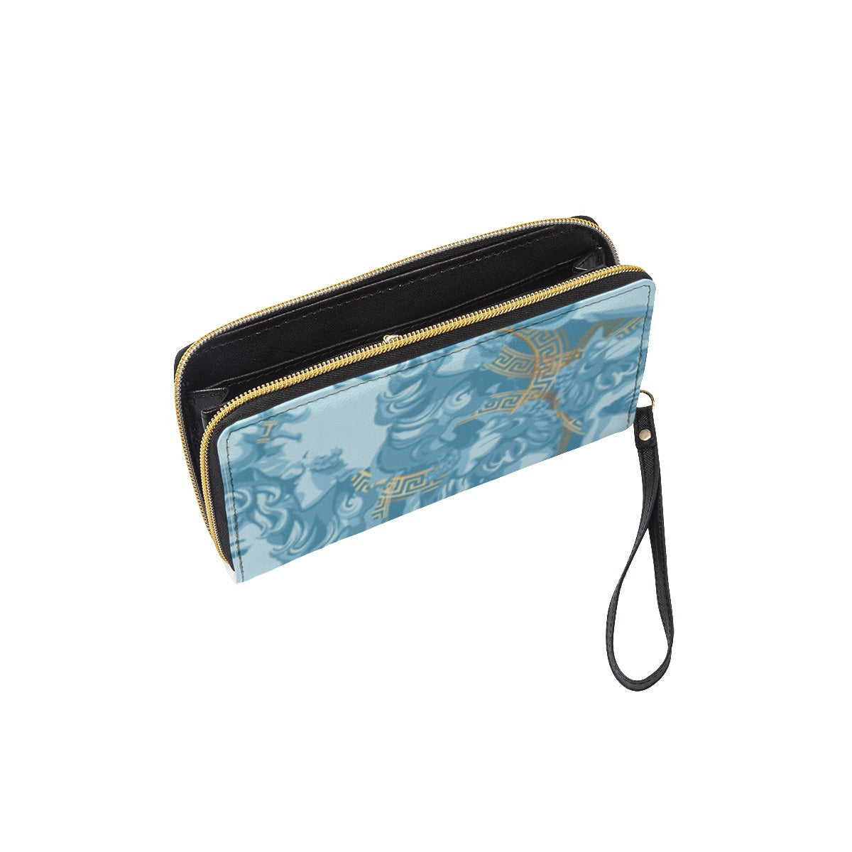 TM Greca Sky Blue Long Wallet With Black Hand Strap